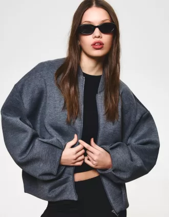 BERSHKA SERIES Cazadora efecto neopreno Dark grey