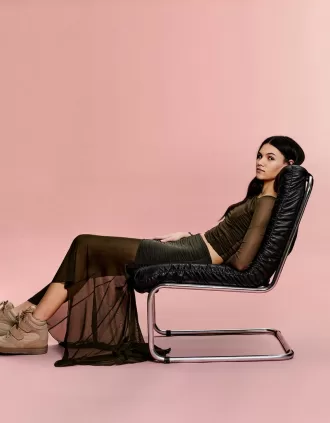 BERSHKA SERIES Falda midi de tul fruncido Khaki