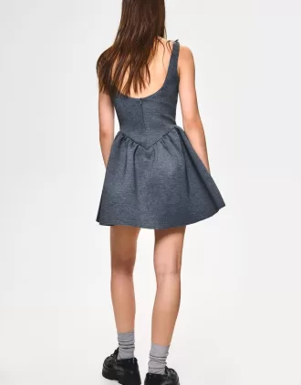 BERSHKA SERIES Vestido falda voluminosa efecto neopreno Dark grey