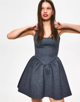 BERSHKA SERIES Vestido falda voluminosa efecto neopreno Dark grey