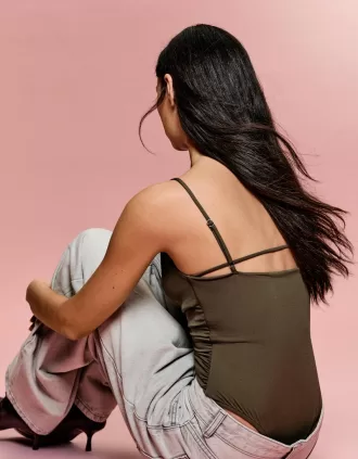 BERSHKA SERIES body drapeado de tiras Khaki