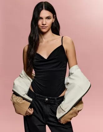 BERSHKA SERIES body drapeado de tiras Black