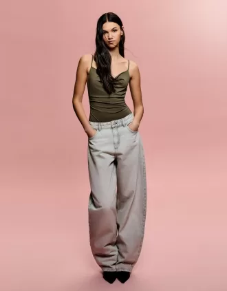 BERSHKA SERIES body drapeado de tiras Khaki
