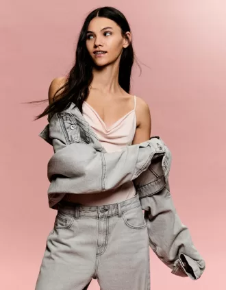 BERSHKA SERIES body drapeado de tiras Pink