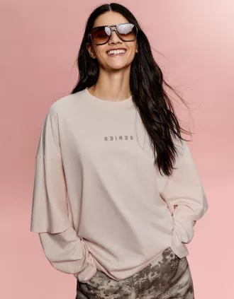 BERSHKA SERIES camiseta estampada doble manga Pink