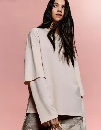 BERSHKA SERIES camiseta estampada doble manga Pink