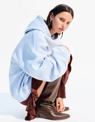 BERSHKA SERIES sudadera con capucha desgastada Light blue