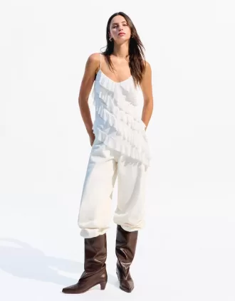BERSHKA SERIES top asimétrico con volantes Cream