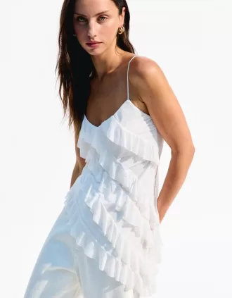BERSHKA SERIES top asimétrico con volantes Cream