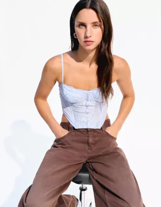 BERSHKA SERIES top corsé encaje Light blue