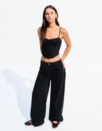 BERSHKA SERIES top corsé encaje Black