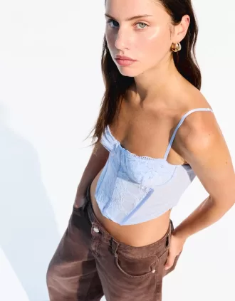 BERSHKA SERIES top corsé encaje Light blue