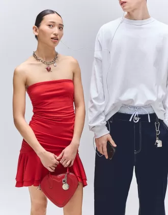 BERSHKA SERIES vestido corto drapeado con volantes Red