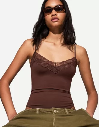 Body de encaje rubio tiras Brown