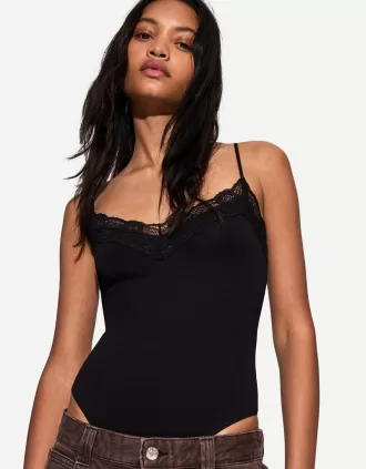 Body de encaje rubio tiras Black