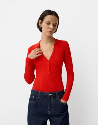 Body de manga larga con abertura y cuello tipo polo Red