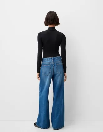 Body de manga larga con cuello alto Black