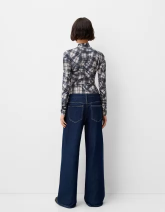 Body de manga larga con cuello alto Dark blue