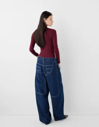 Body de manga larga con cuello alto Burgundy