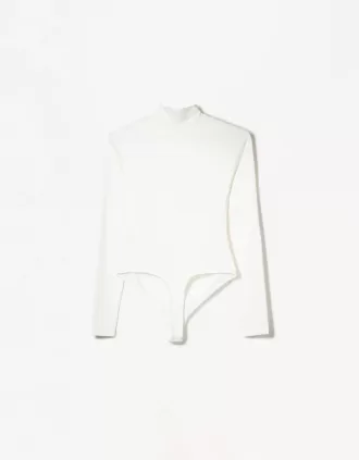 Body de manga larga con cuello alto Off white