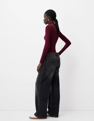 Body de manga larga con cuello alto Burgundy