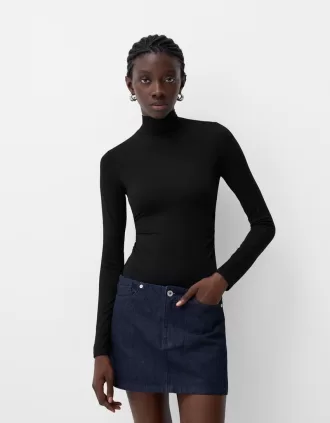 Body de manga larga con cuello alto Black