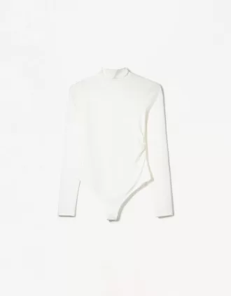 Body de manga larga con cuello alto Off white