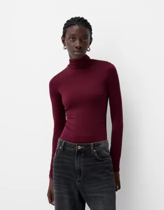 Body de manga larga con cuello alto Burgundy