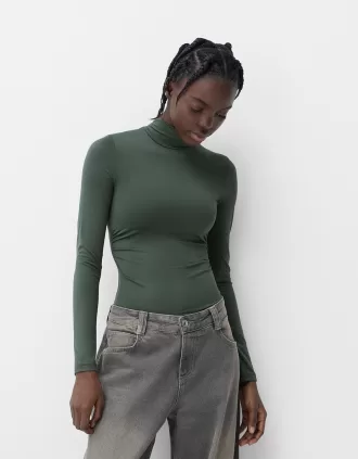 Body de manga larga con cuello alto Green