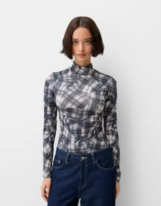 Body de manga larga con cuello alto Dark blue