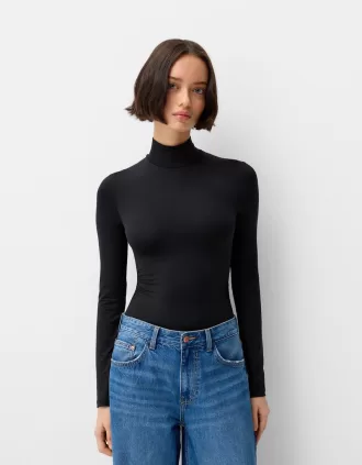 Body de manga larga con cuello alto Black
