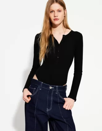 Body manga larga con botones Black