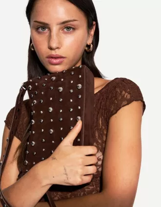 Bolso antelina con tachuelas Brown