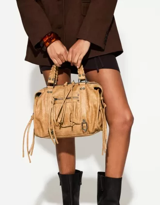 Bolso bowling efecto desgastado con asas Camel