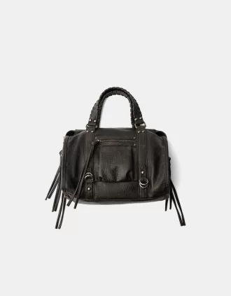 Bolso bowling efecto desgastado con asas Black