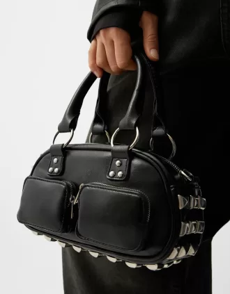 Bolso bowling mini con tachuelas Black