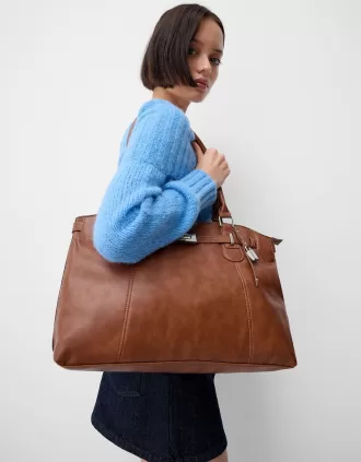 Bolso efecto piel con abalorios Brown