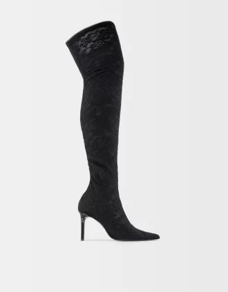 Botas altas con tacón y encaje BLACK