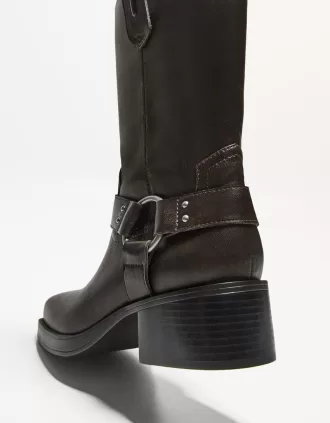 Botas biker planas a media pantorrilla Brown