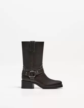 Botas biker planas a media pantorrilla Brown