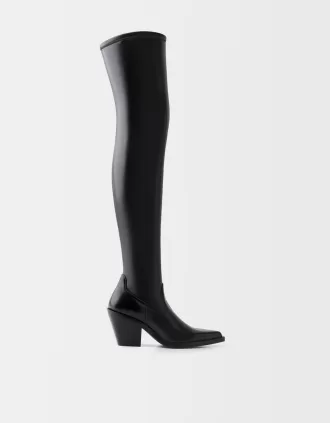Botas cowboy de tacón alto hasta la rodilla BLACK