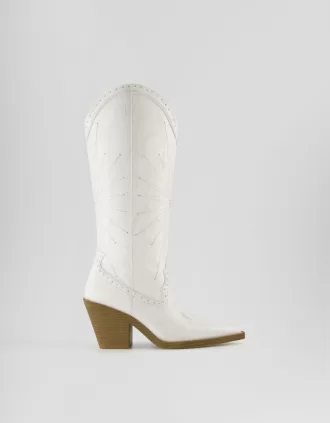 Botas cowboy de tacón con detalle de tachuelas WHITE