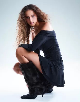 Botas de tacón con pelo sintético BLACK
