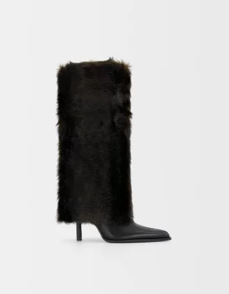 Botas de tacón con pelo sintético BLACK