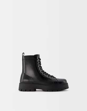 Botines con cordones y suela track BLACK