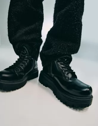 Botines con plataforma y cordones BLACK
