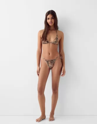 Braguita de bikini con estampado animal anudada Brown