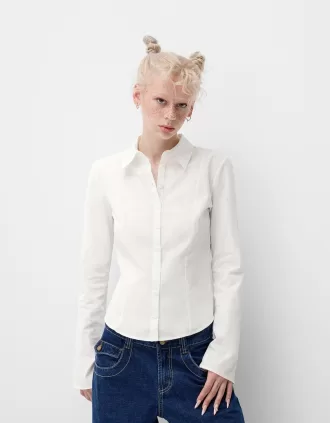 Camisa ajustada con mangas acampanadas White