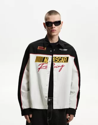 Camisa boxy de manga larga con estampado Nascar Black