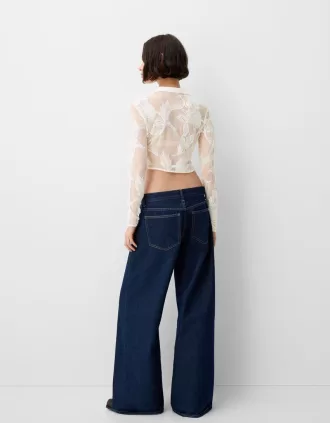 Camisa corta de jacquard Cream